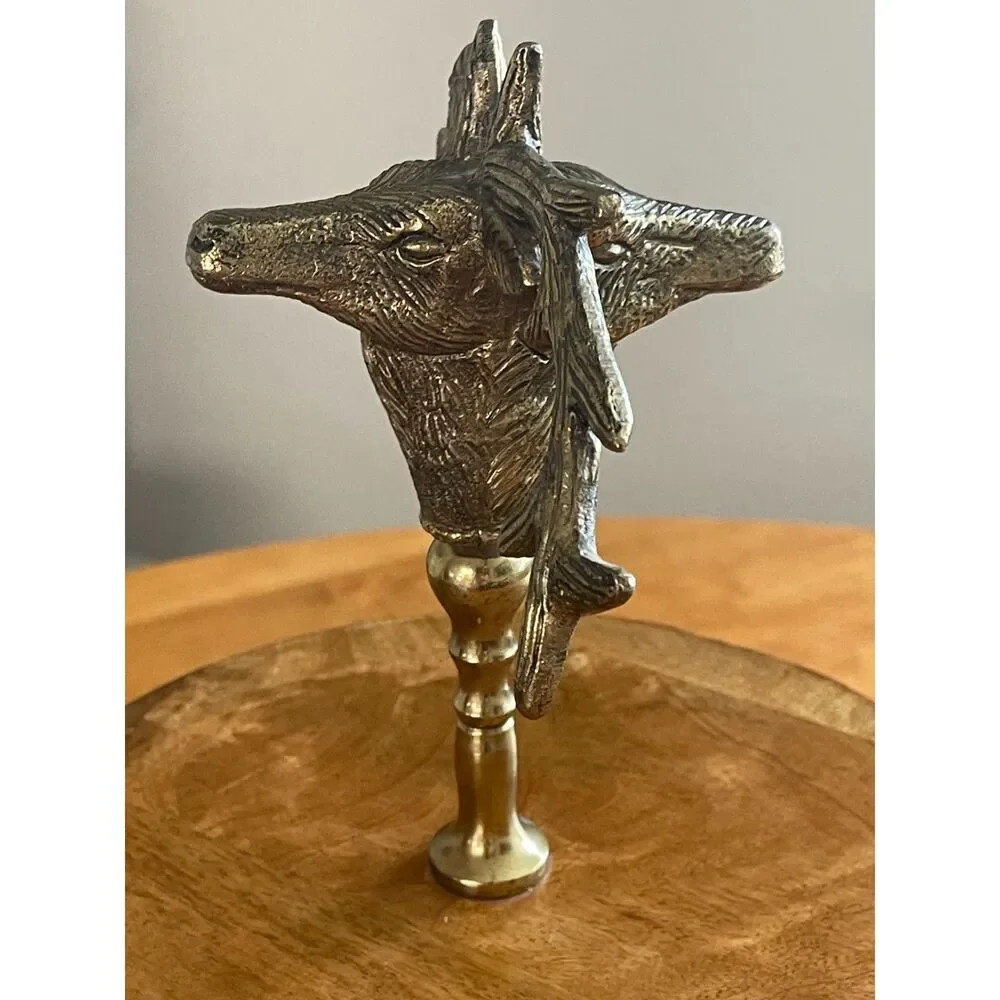 Vtg Pewter Stag Deer & Solid Wood Serving Pedestal Cupcake Platter Cake Dessert
